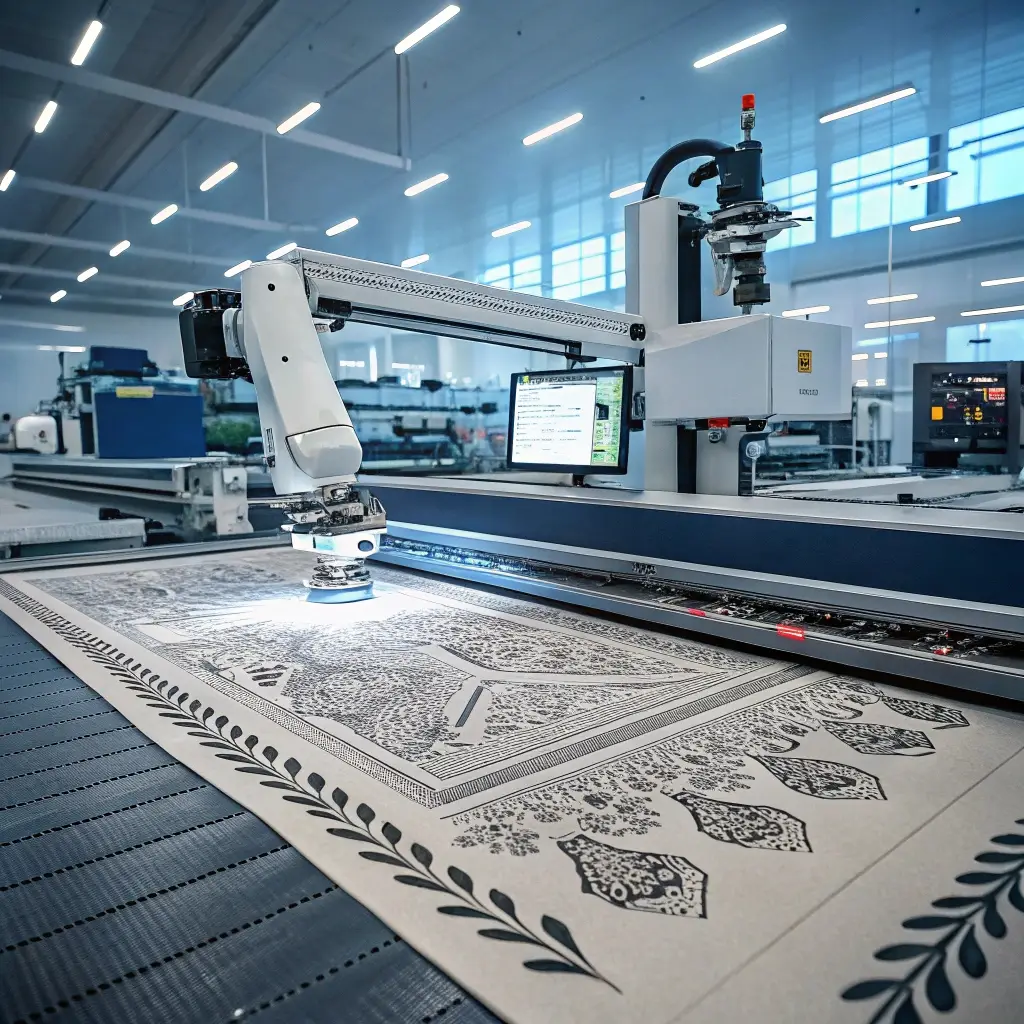 Automated fabric cutting machine in a factory, precision technology