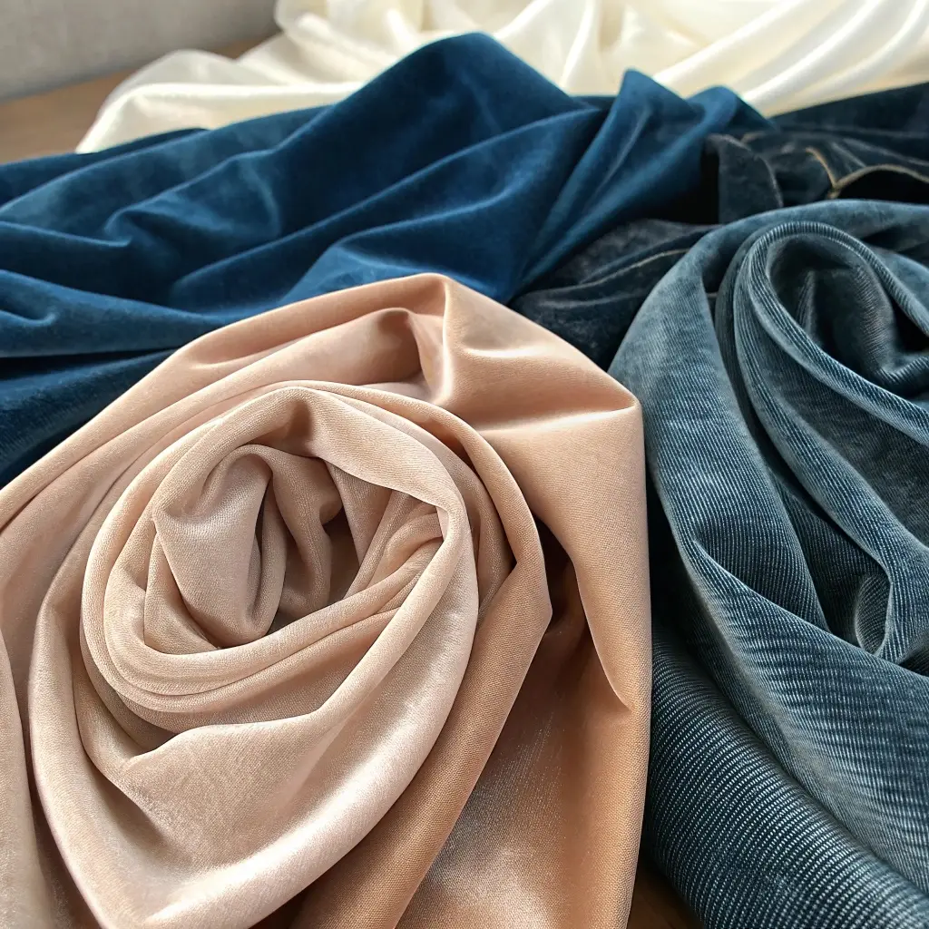 High-quality fabrics Luxurious fabric rolls in various colors, soft and premium textures.