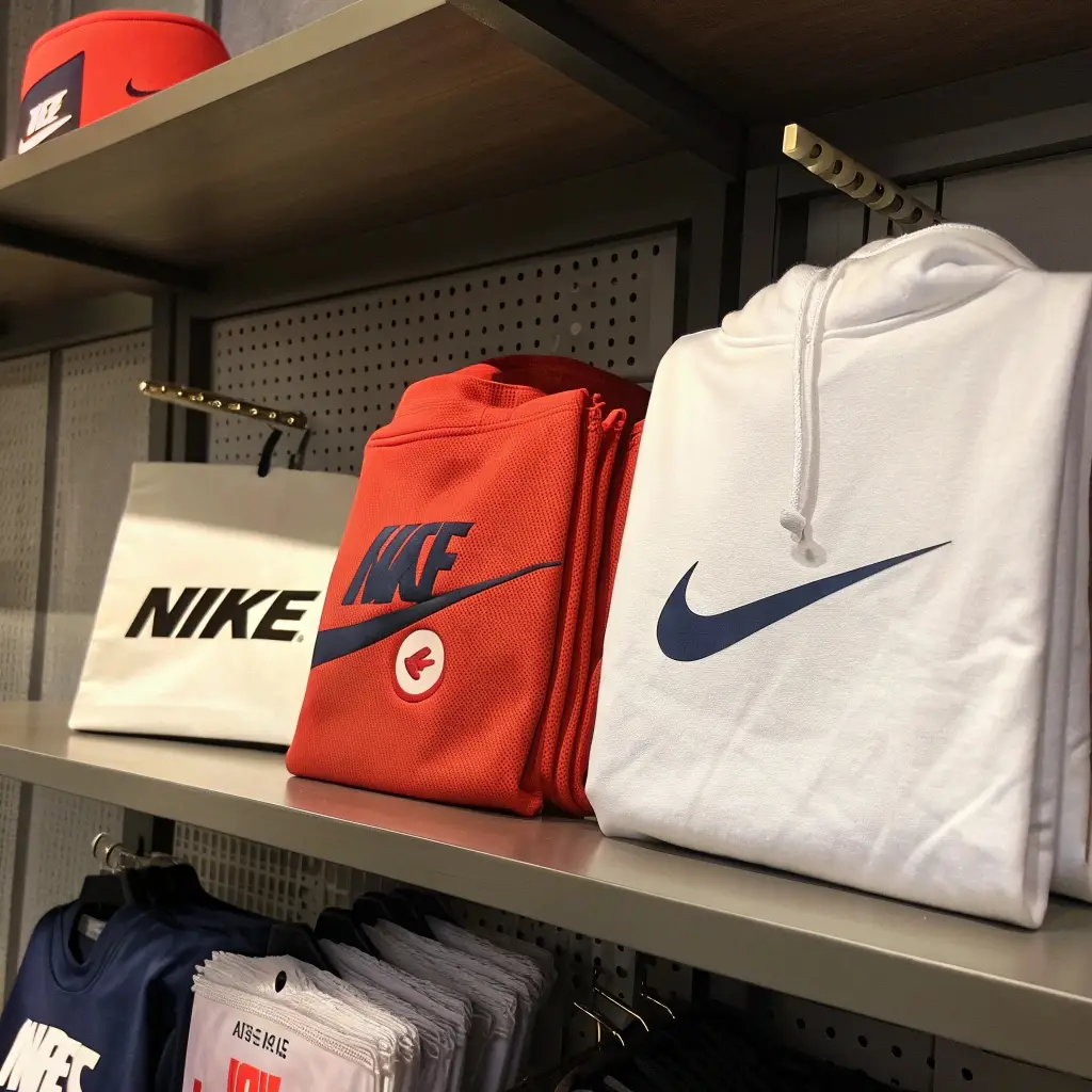 A retail shelf displaying Nike-branded products, showcasing the contrast with private label strategies