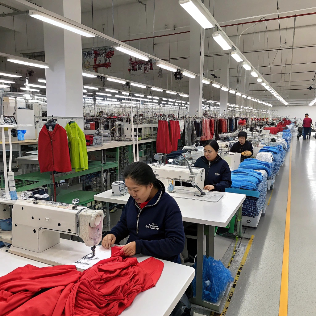 Workers producing garments in a modern clothing factory, showcasing efficiency and skilled labor.