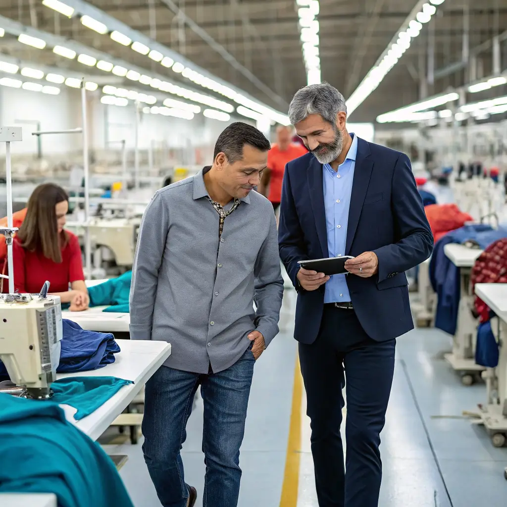 Clothing factory tour, business partnership discussion