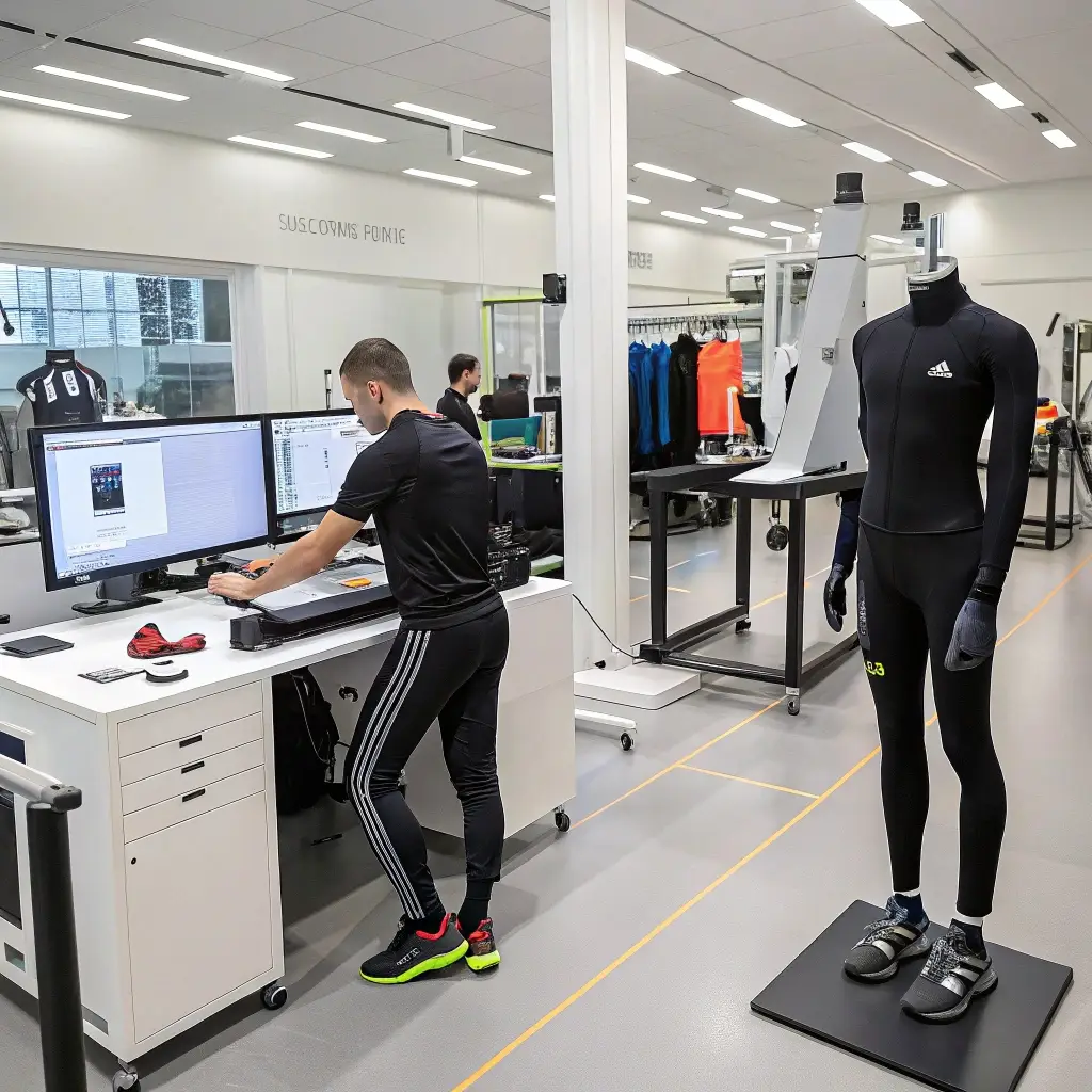 Sportswear designer working on high-tech athletic apparel in a modern innovation lab