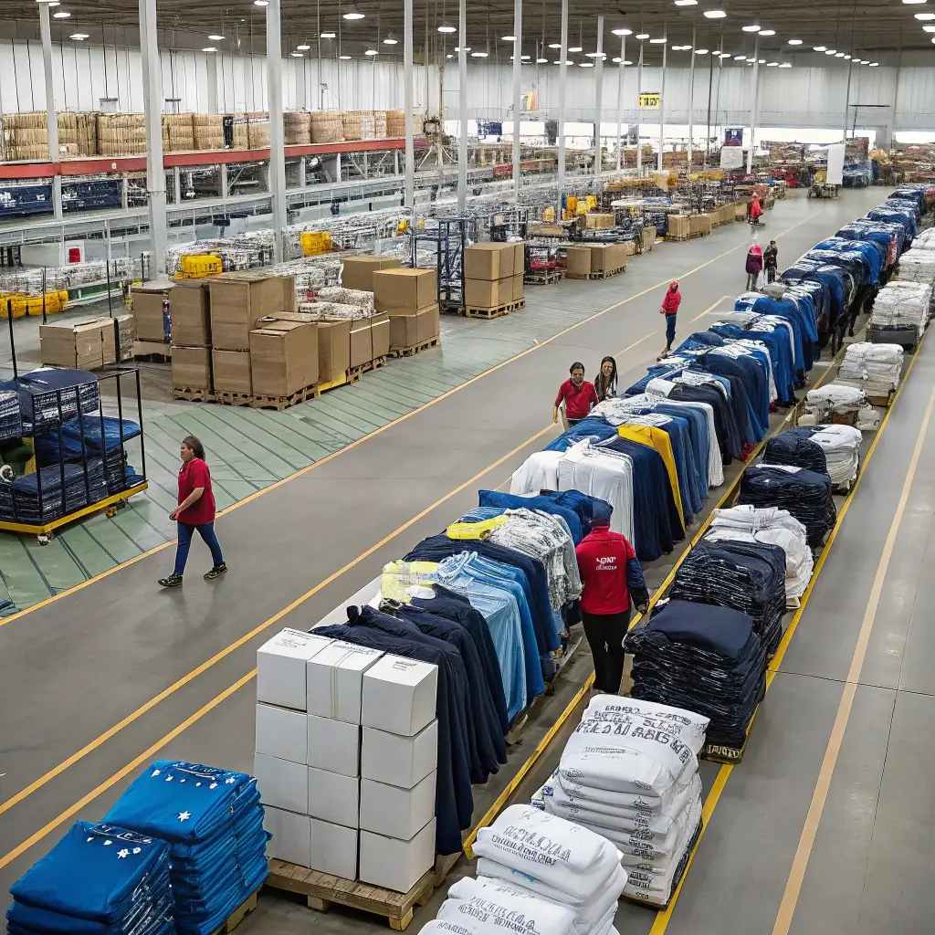 Wholesale clothing warehouse, apparel distribution center