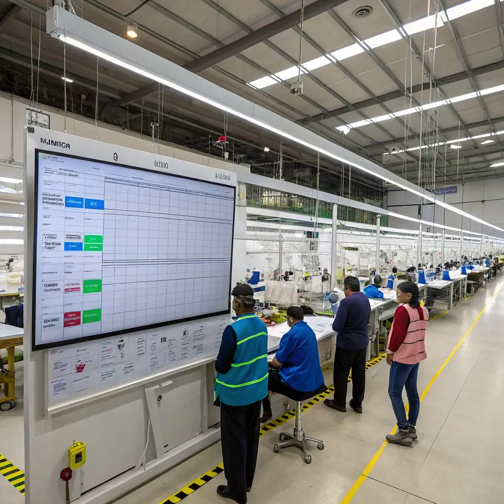 Modern garment factory with digital production planning, ensuring efficiency and workflow optimization.