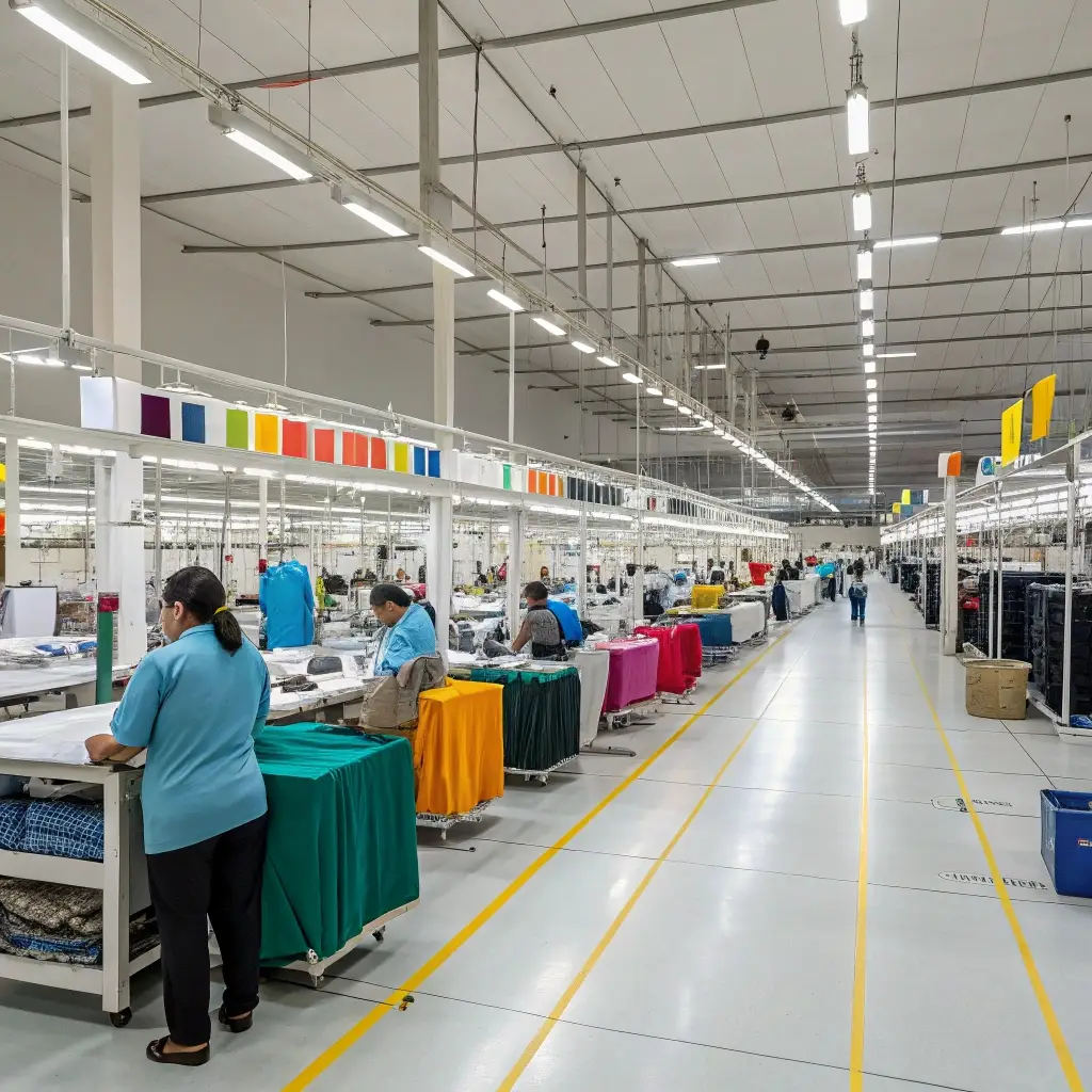 Garment factory with a well-organized workflow and minimal work-in-progress, ensuring efficient production.