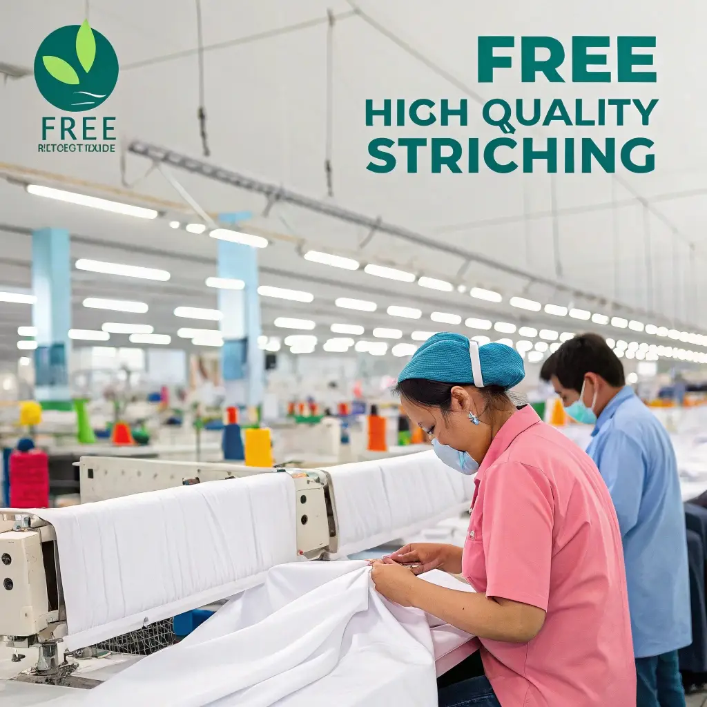 Sewing factory with workers focusing on high-quality stitching