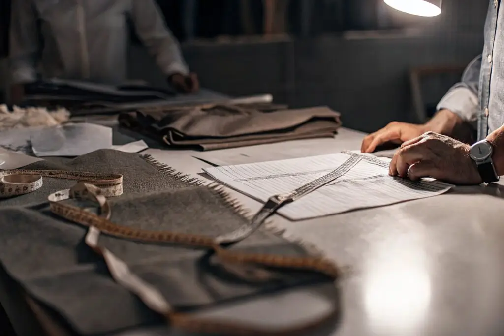 Fashion designer measuring patterns on a workspace