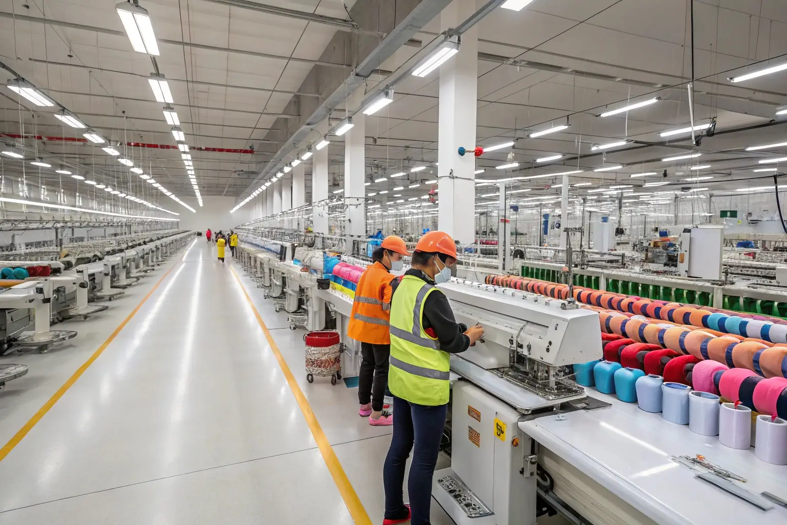 Modern textile manufacturing facility with automated machinery