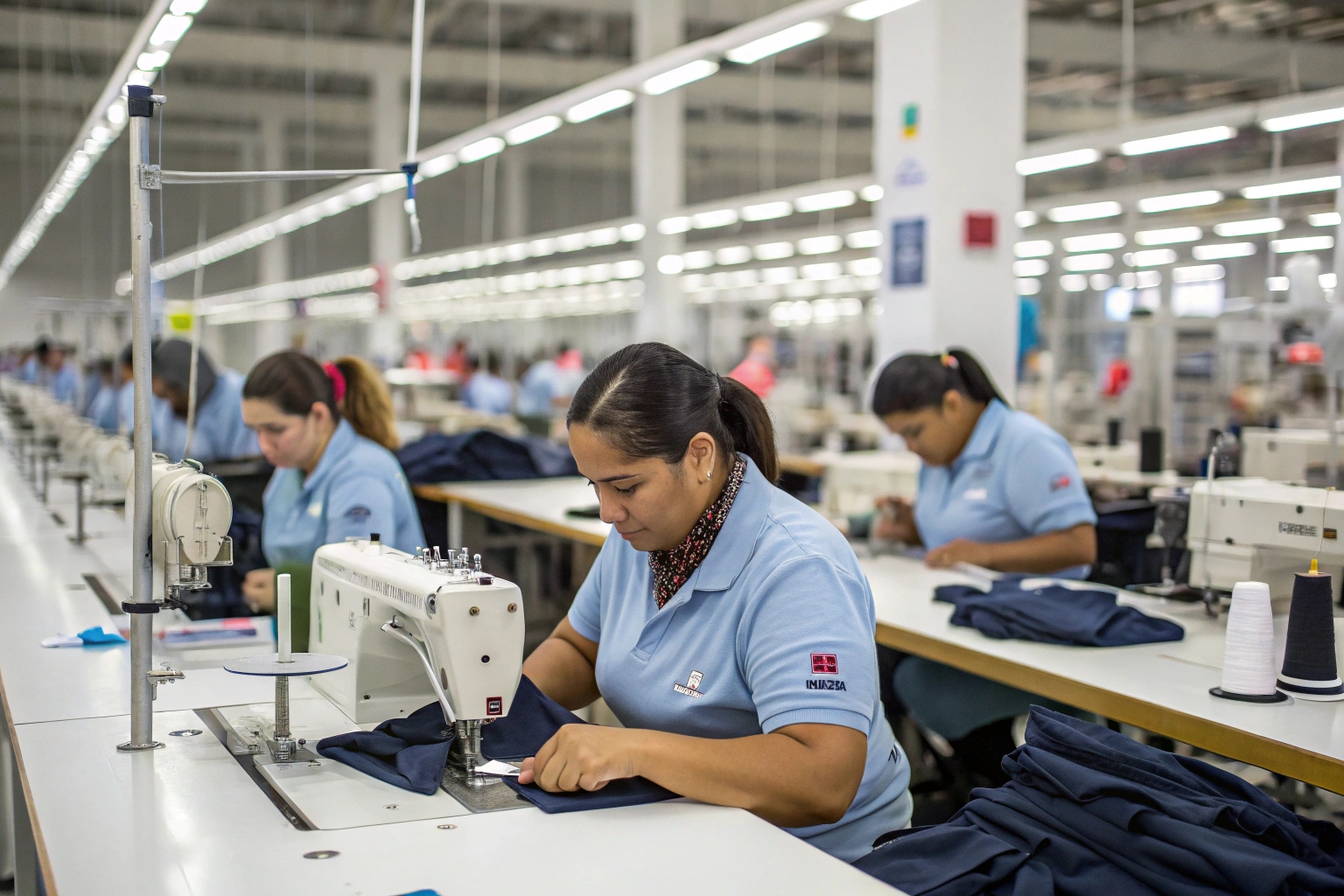 Garment factory workers, clothing production process