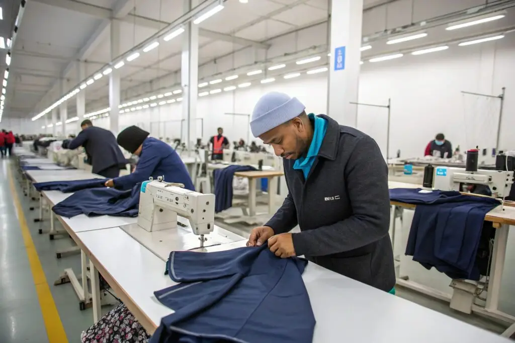 a-well-lit-clothing-factory-with-workers-inspectin