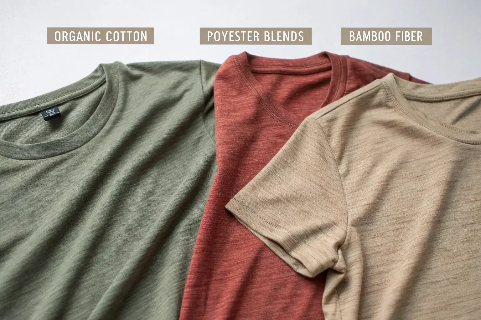 Sustainable t-shirts made from organic cotton, polyester blends, and bamboo fiber
