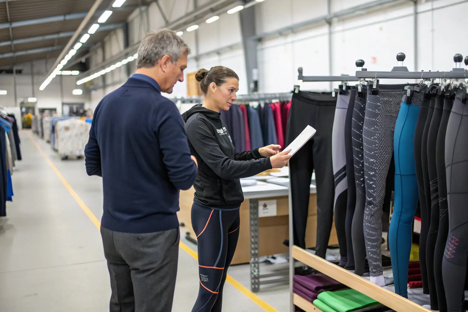 Clothing factory inspection of sportswear leggings