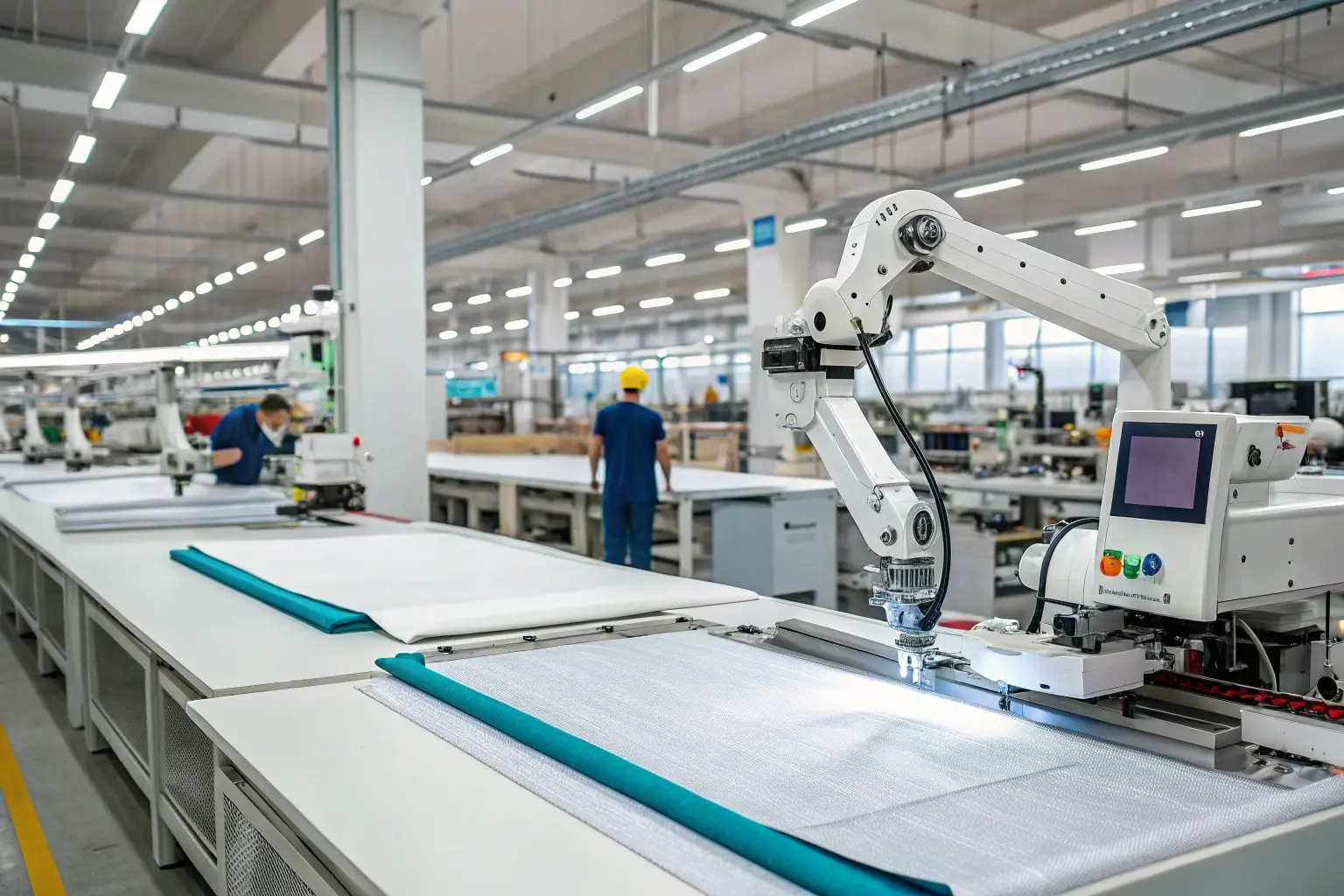 Advanced robotic fabric cutting machine in garment factory