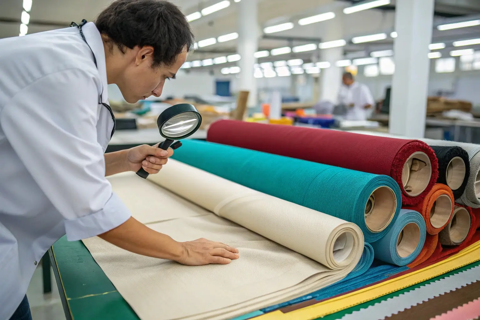 Fabric quality control inspection in textile factory