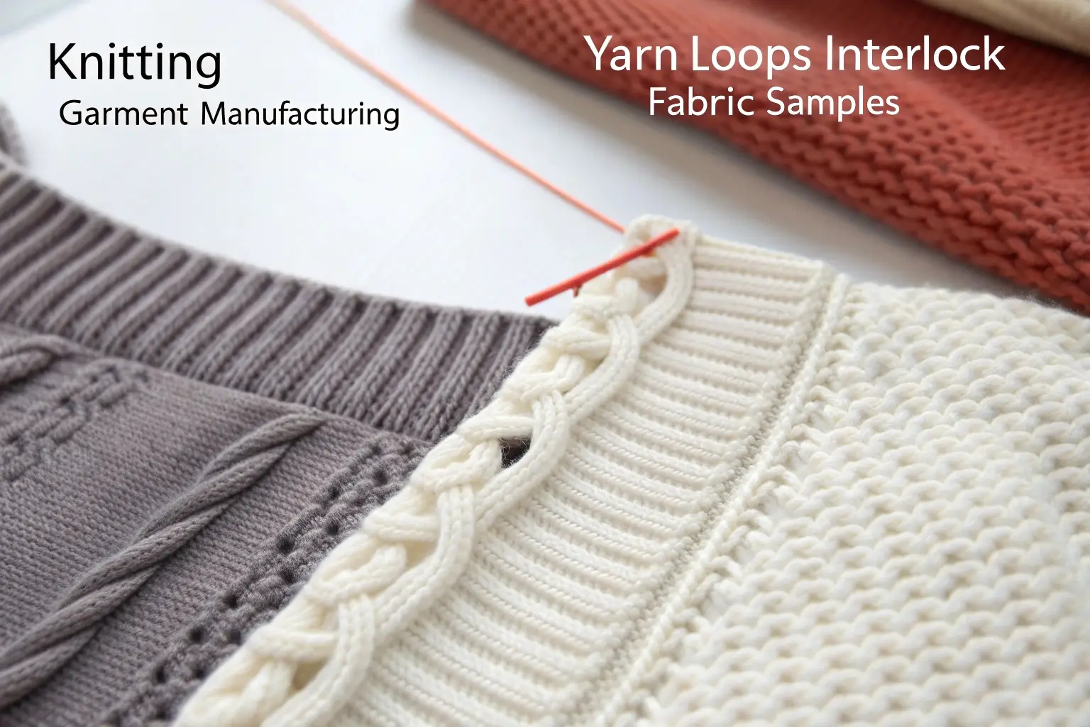 Knitted fabric samples with yarn loops and interlock stitching