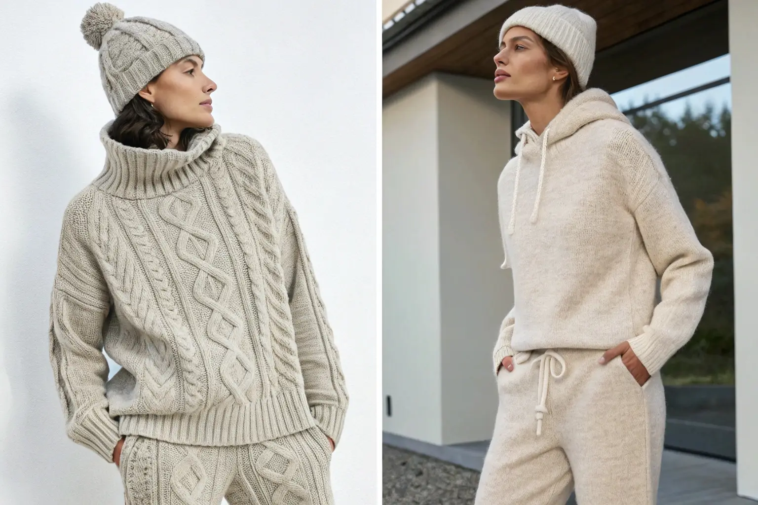 Women’s knitted winter outfits with cozy sweaters and pants