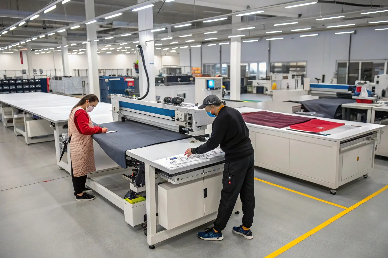Automated fabric cutting machine in garment factory