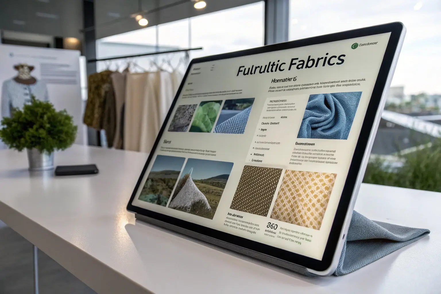 Digital fabric catalog displaying textile samples and details