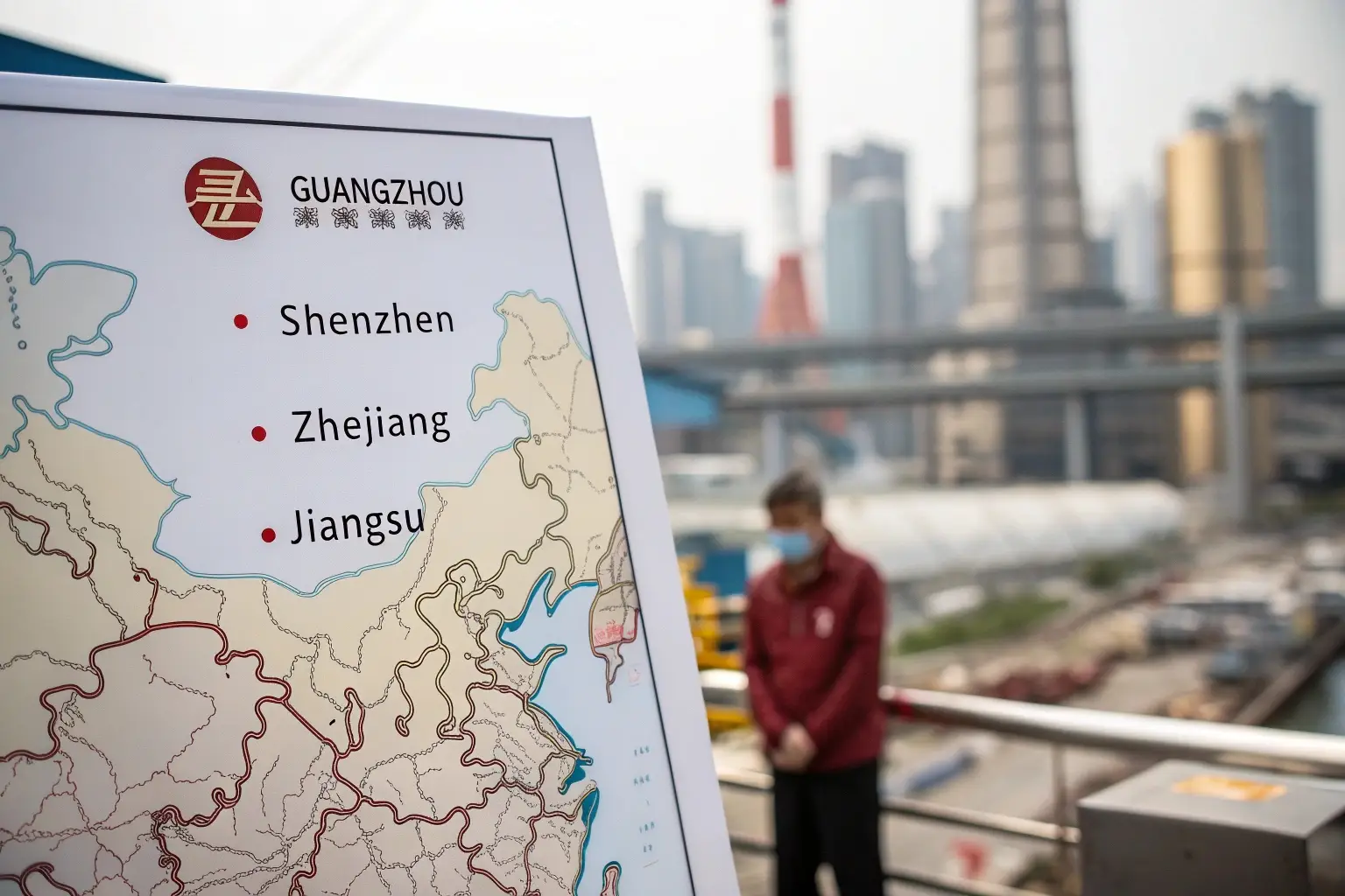 Map highlighting key textile manufacturing regions in China