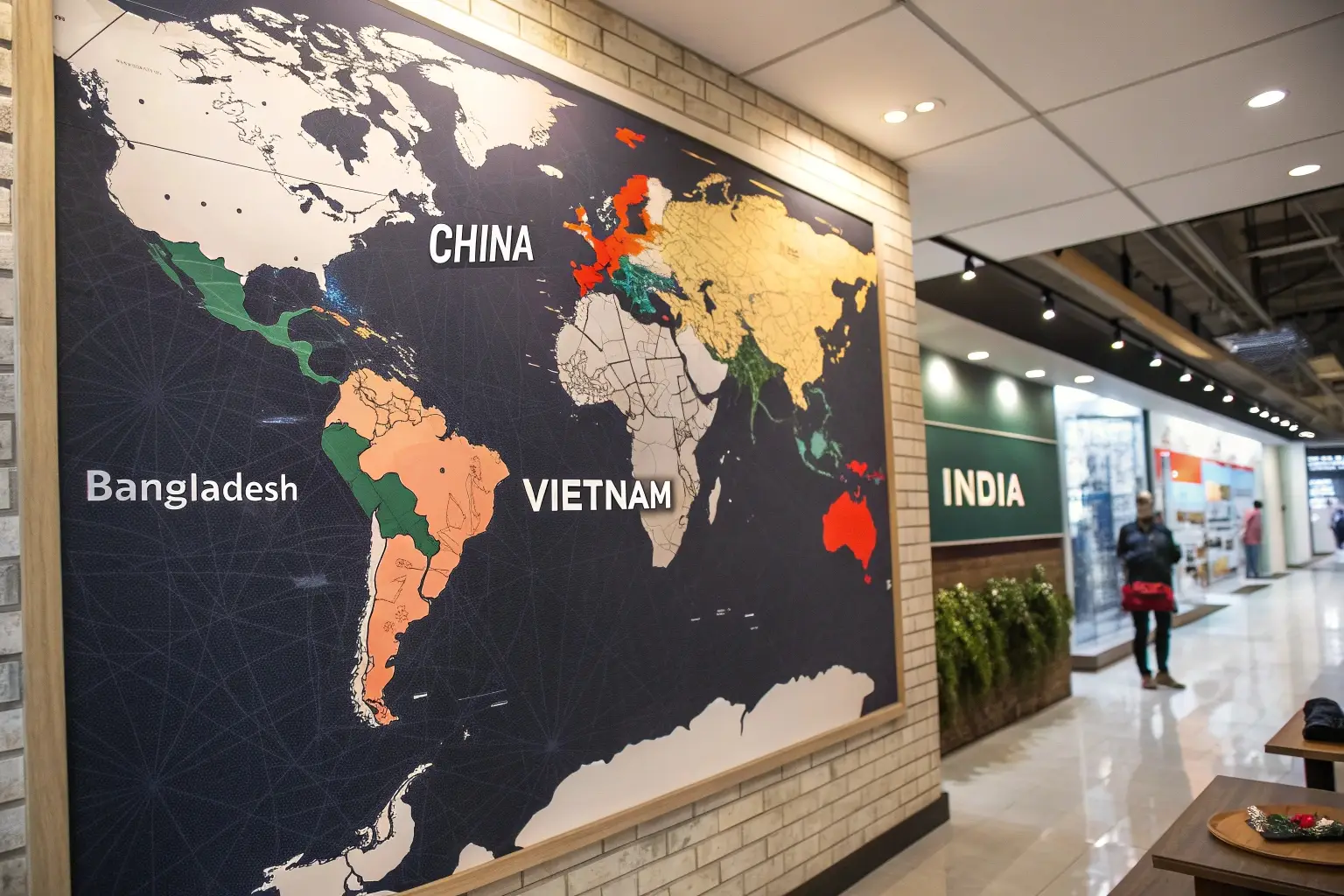 Global textile manufacturing map highlighting key production countries