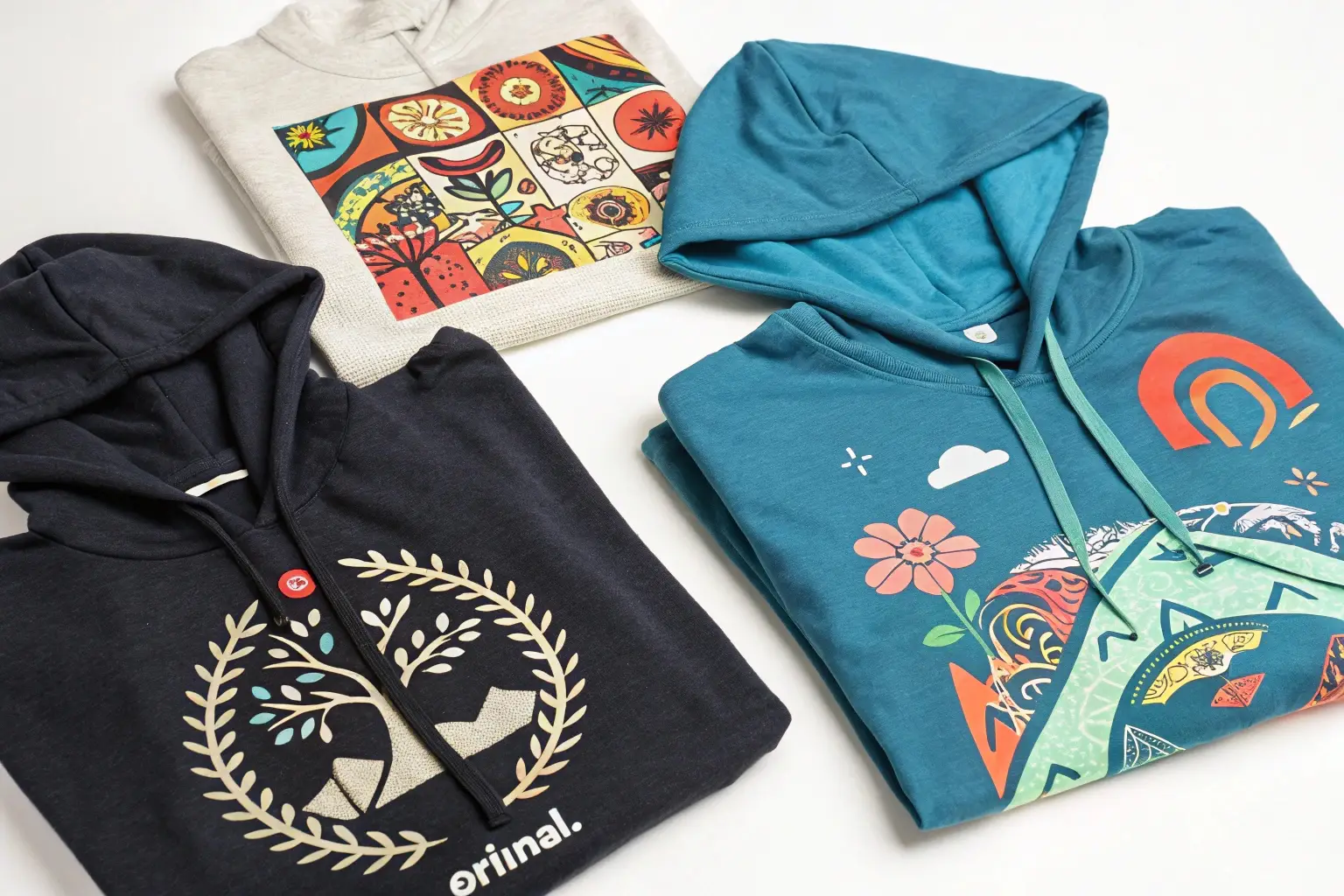 Colorful graphic hoodies, custom printed sweatshirts