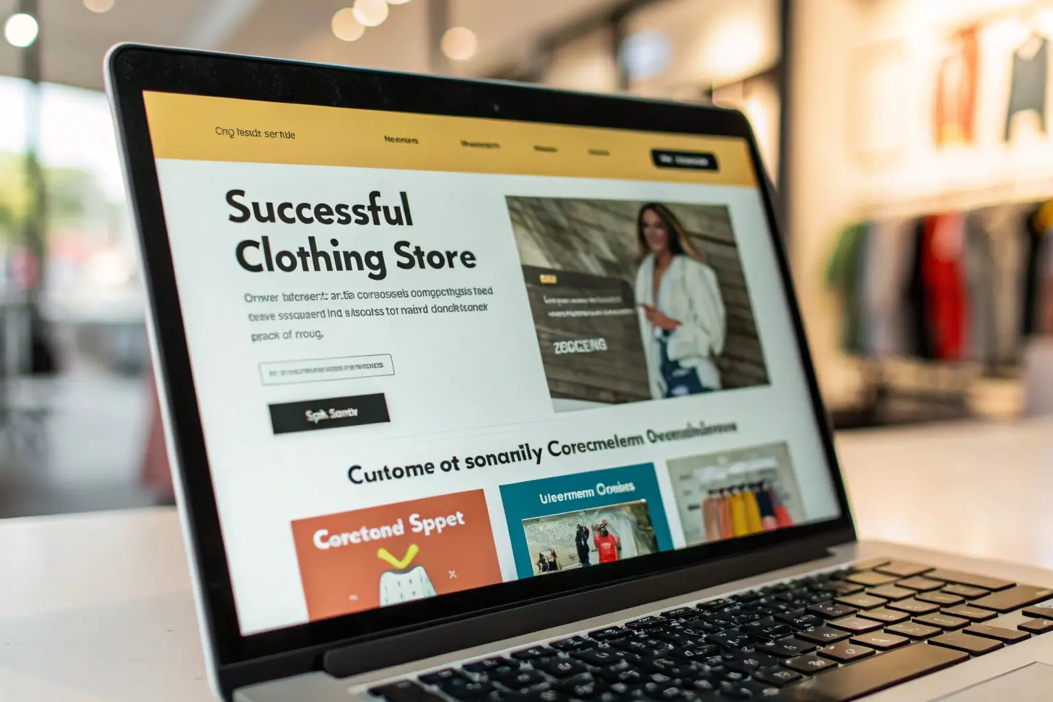 Online clothing store, fashion e-commerce website on laptop