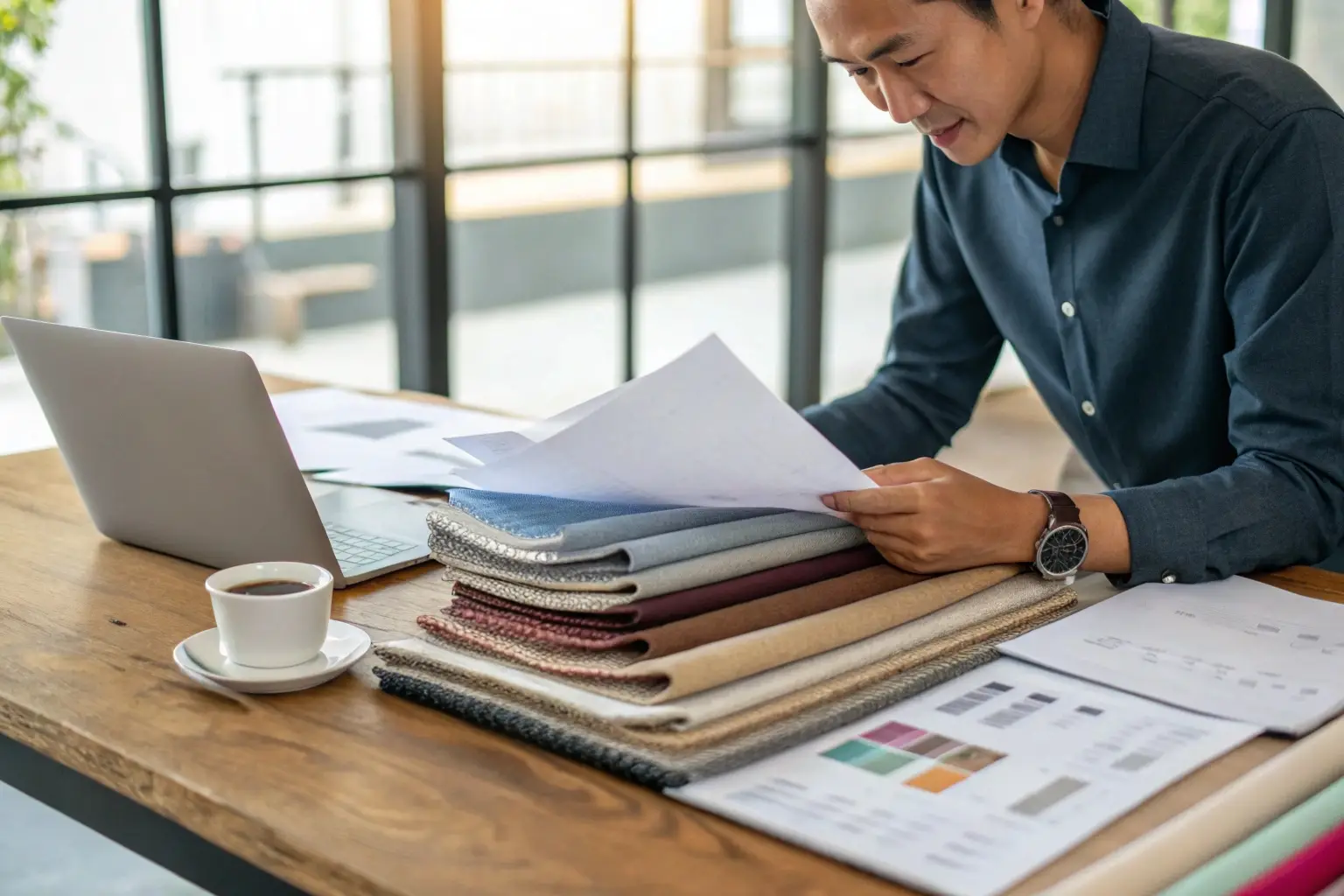 Fabric sourcing professional, textile selection process