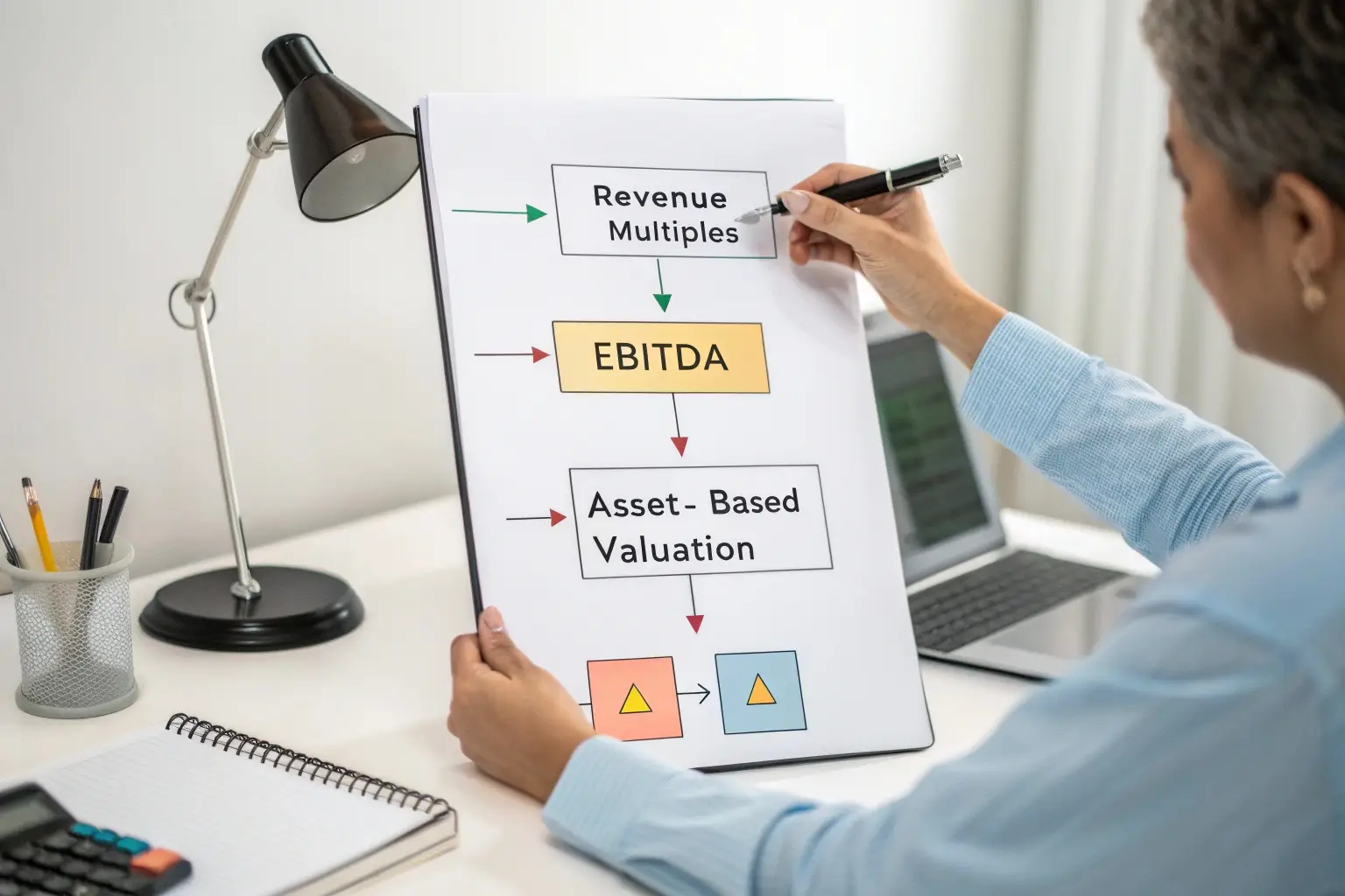 Business valuation chart, EBITDA and asset-based valuation