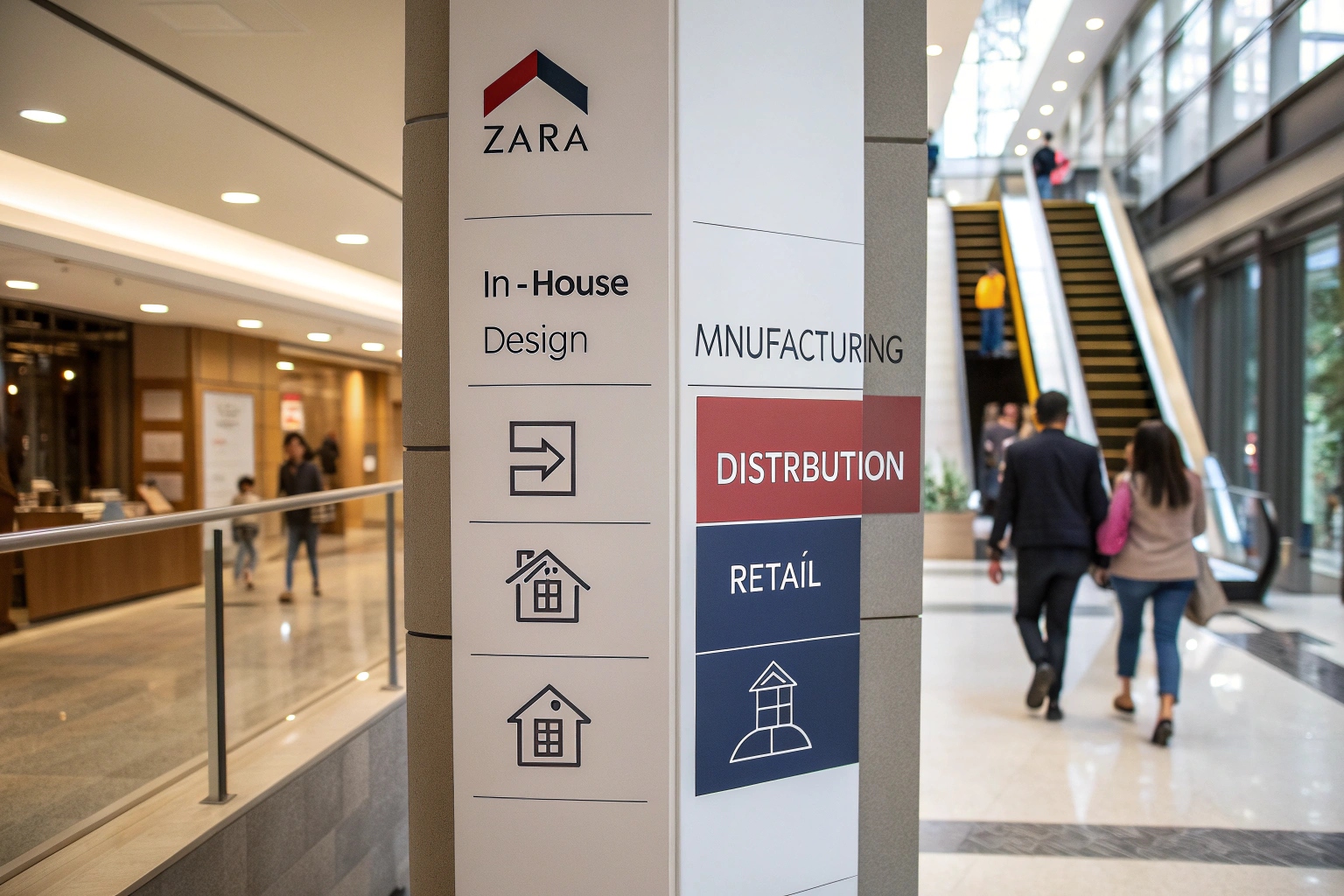 Zara's business model including in-house design, manufacturing, distribution, and retail