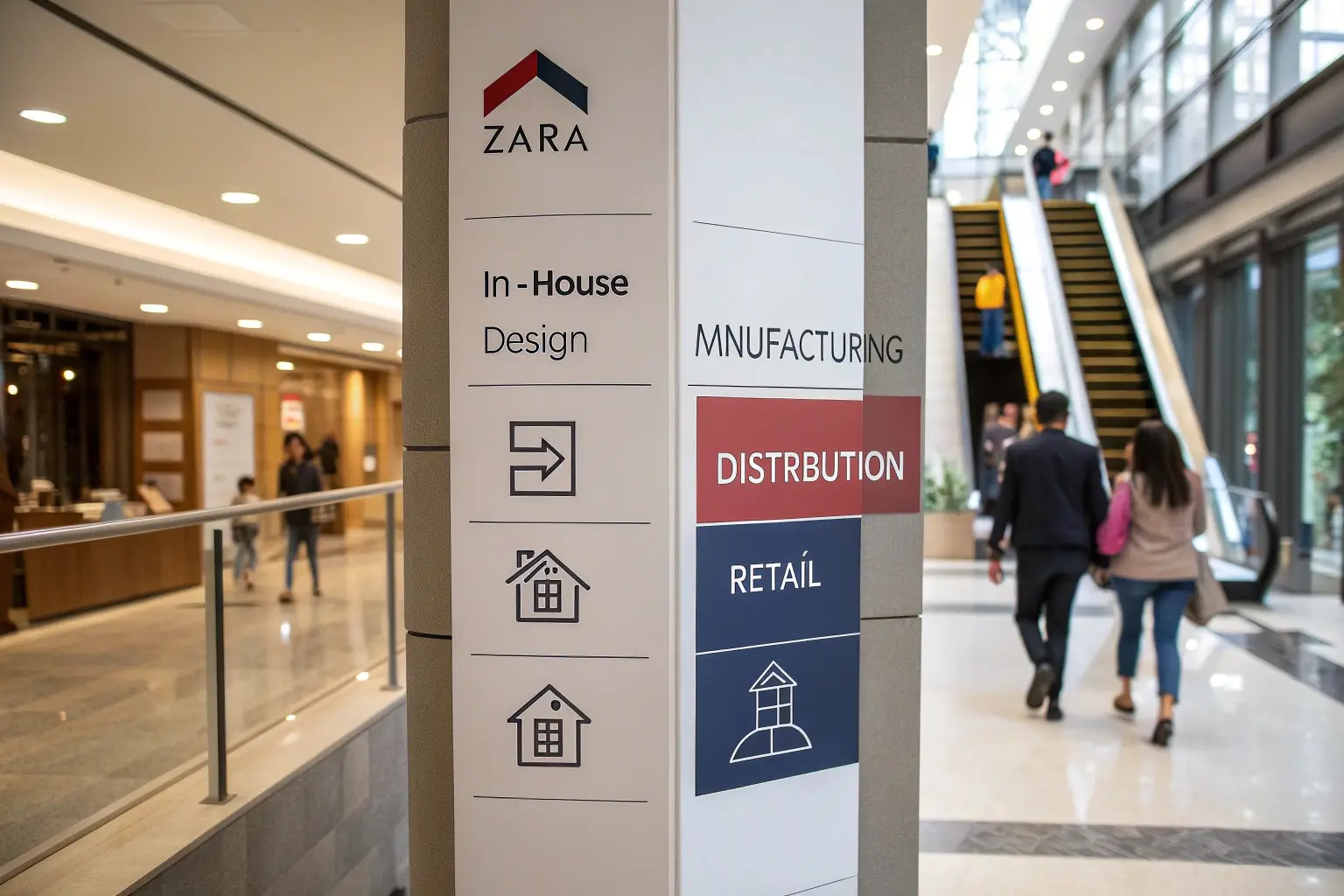 Zara's business model including in-house design, manufacturing, distribution, and retail