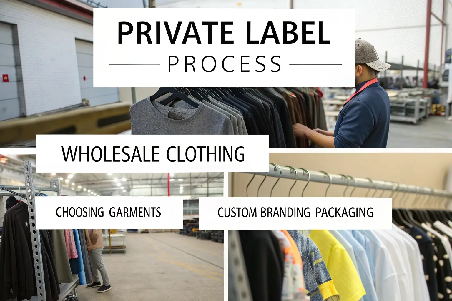 Private label wholesale clothing process with garment selection