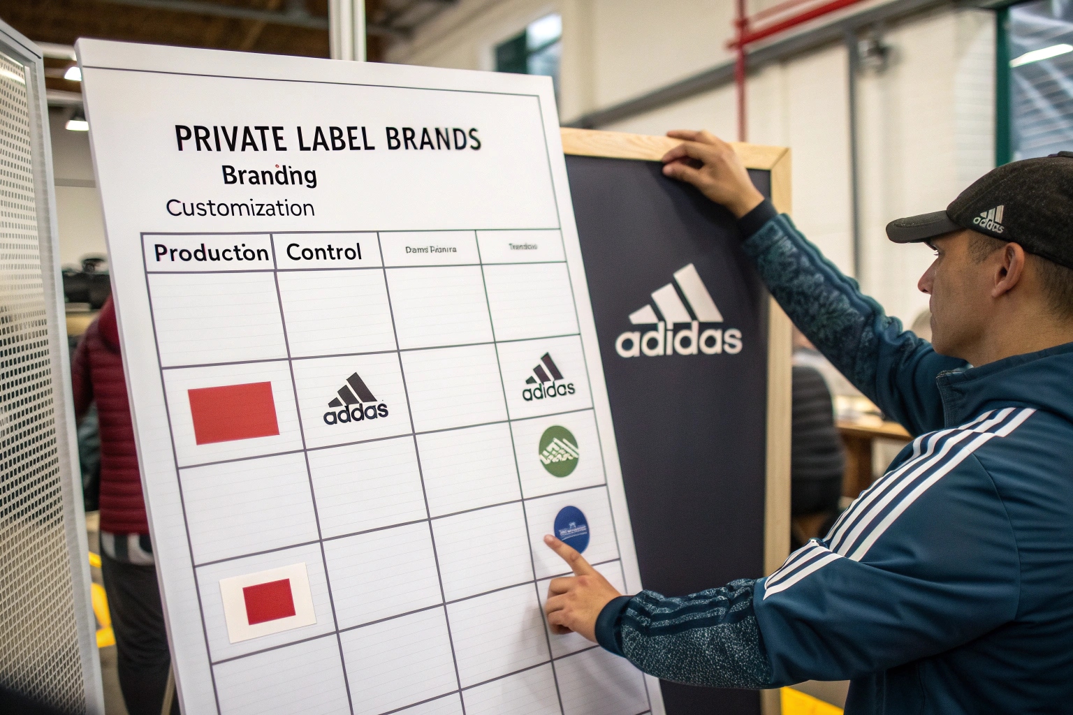 Private label branding chart featuring Adidas and customization options