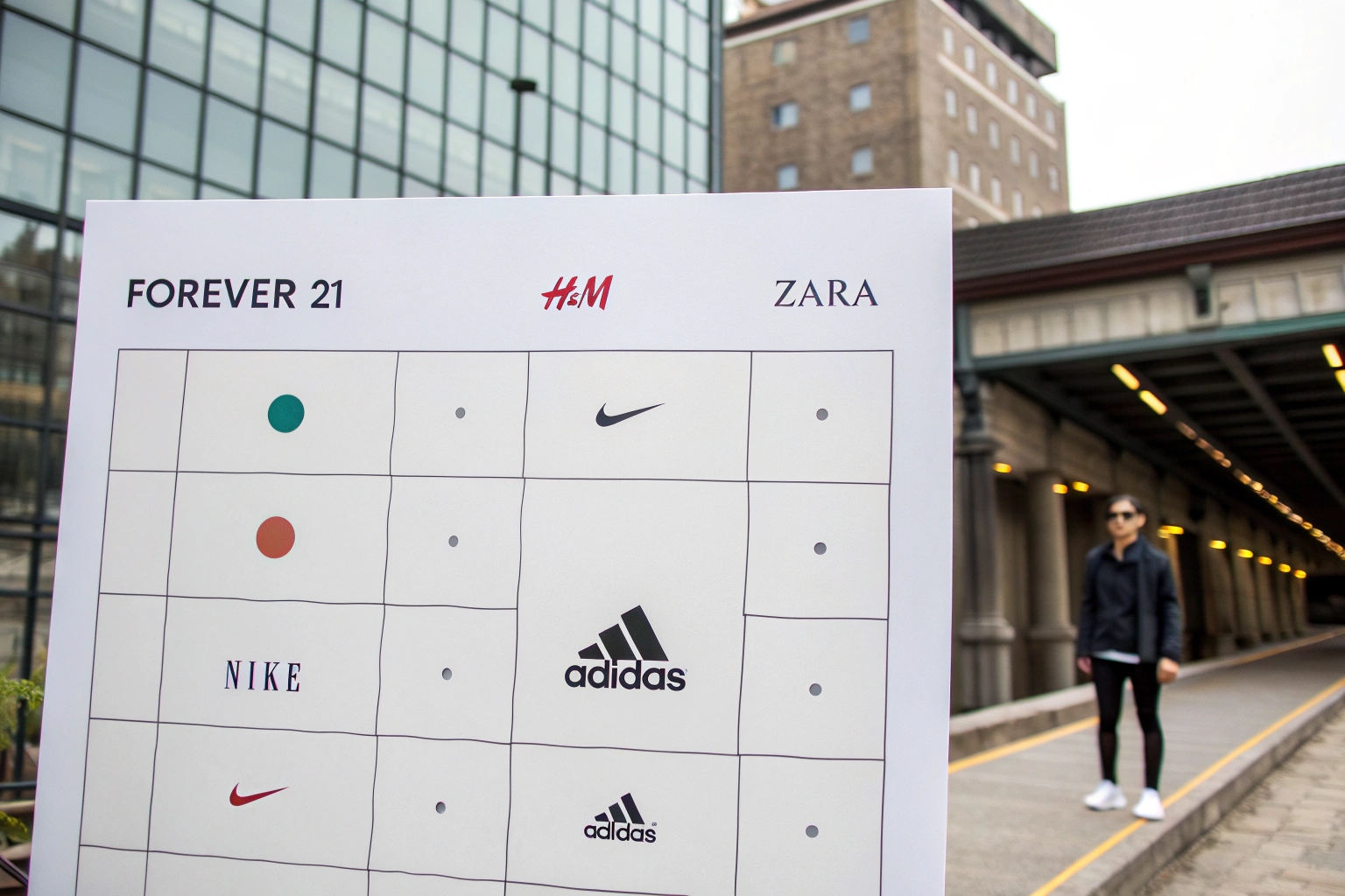 Comparison chart of fashion brands including Nike, Adidas, and Zara