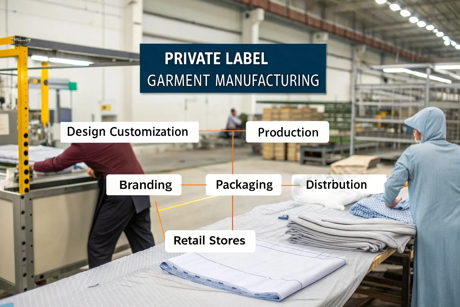 Private label garment manufacturing process in factory
