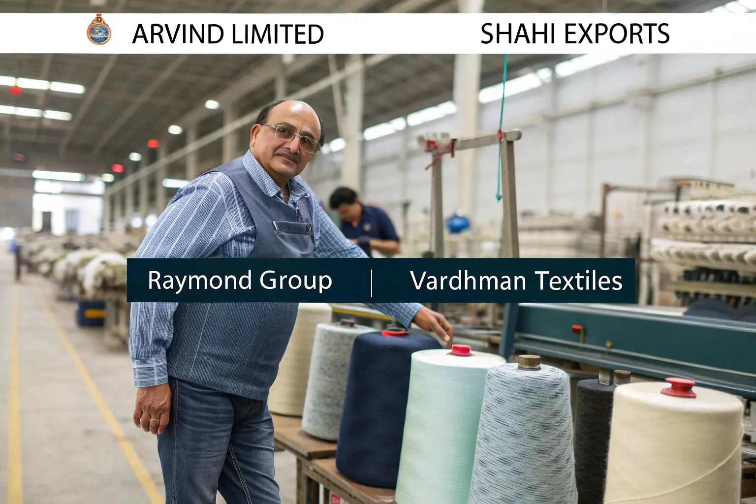 Textile industry leaders with yarn production in factory