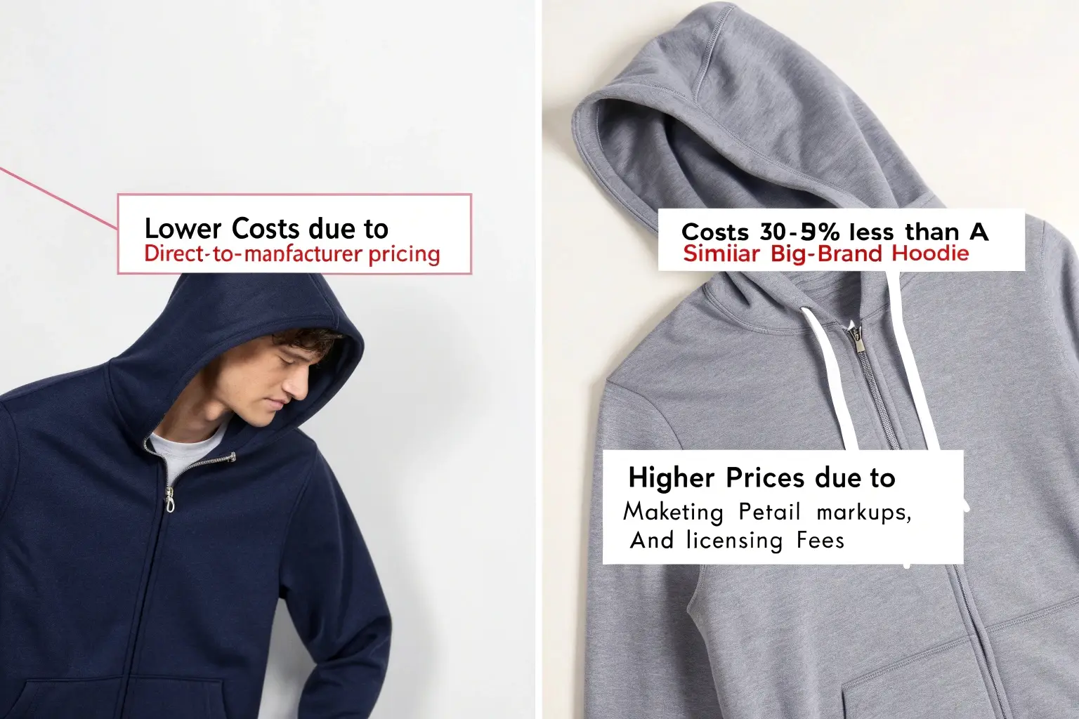 Cost comparison between private label and big-brand hoodies