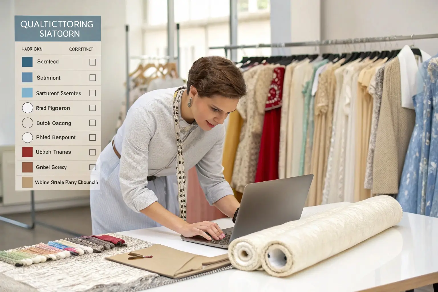 Fashion professional working on textile selection and quality control