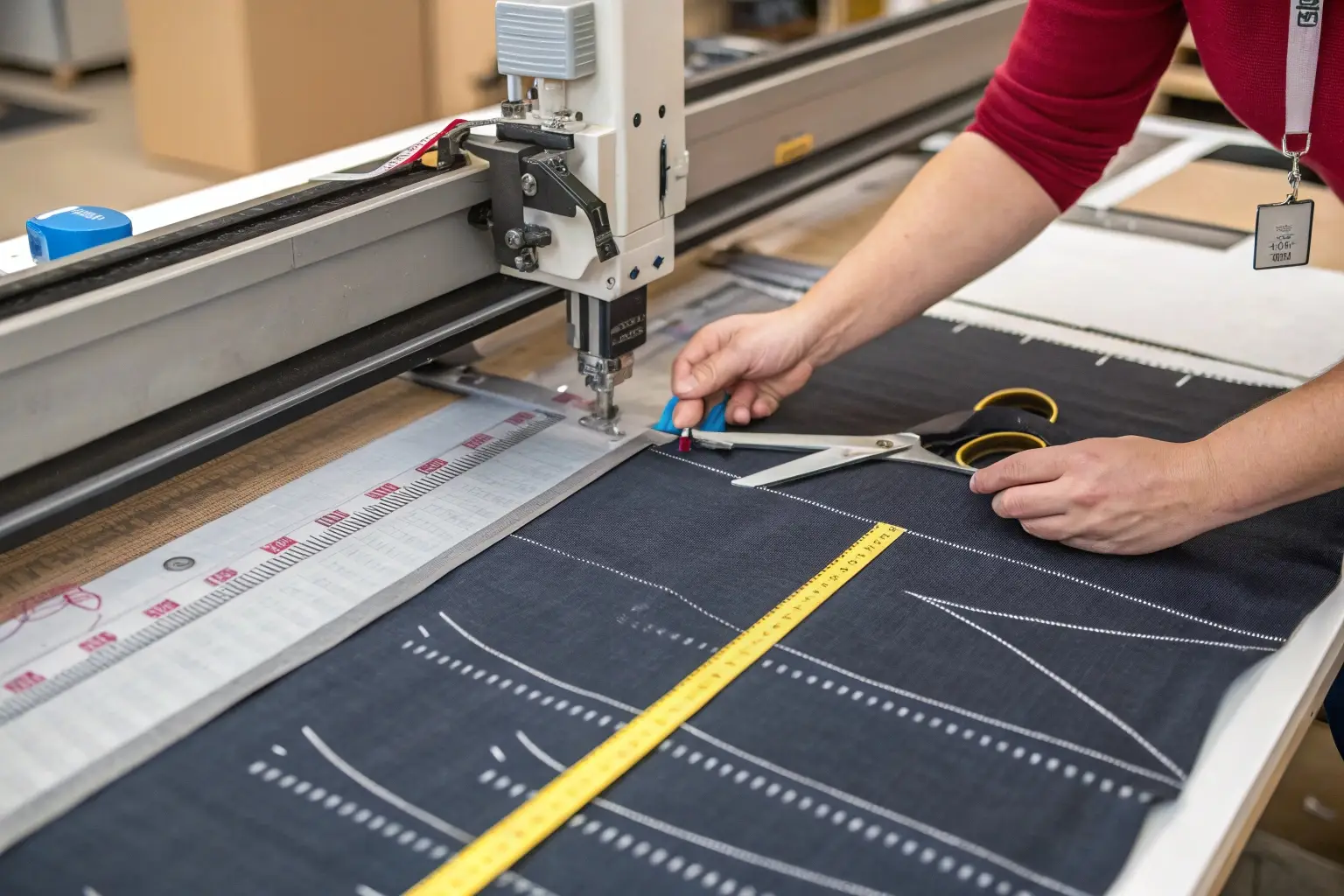 Precision fabric cutting machine, garment production process