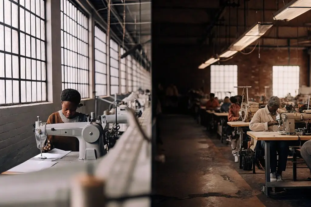 Skilled workers in a modern clothing factory
