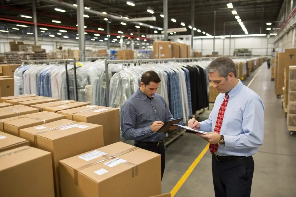 A businessperson reviewing a document, highlighting Fumao's expertise in wholesale clothing and apparel manufacturing