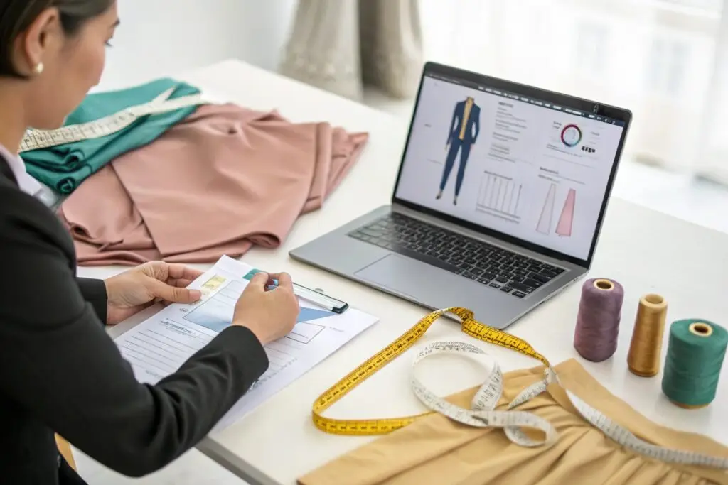 Fashion designer working on clothing specifications