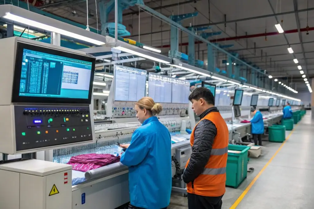 Modern garment factory with automated embroidery machines