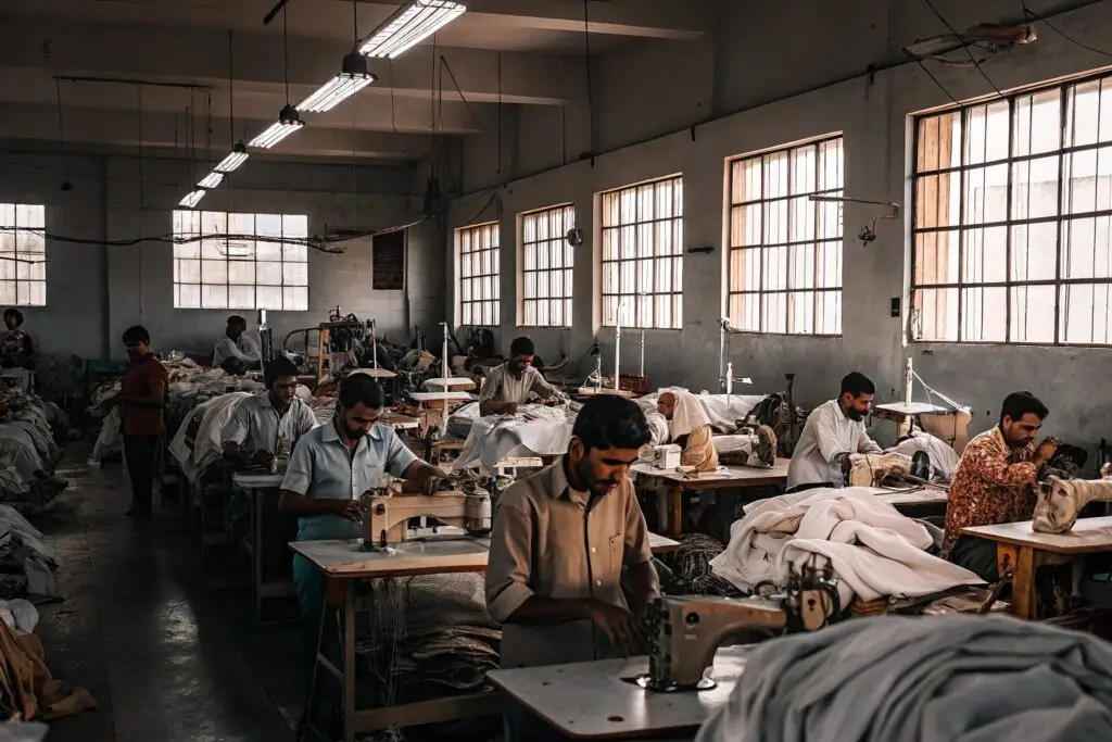 High-capacity clothing factory with skilled workers and sewing machines