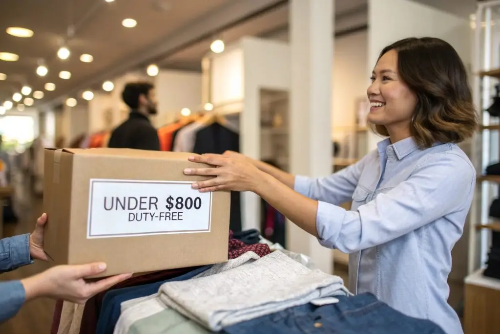 Duty-free clothing shipment under $800