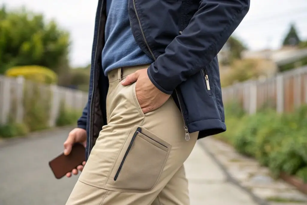 Pants with slash pockets, stylish and easy access storage
