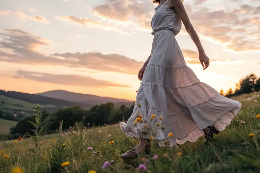 Women's bohemian maxi dress with tiered design, perfect for summer and outdoor events