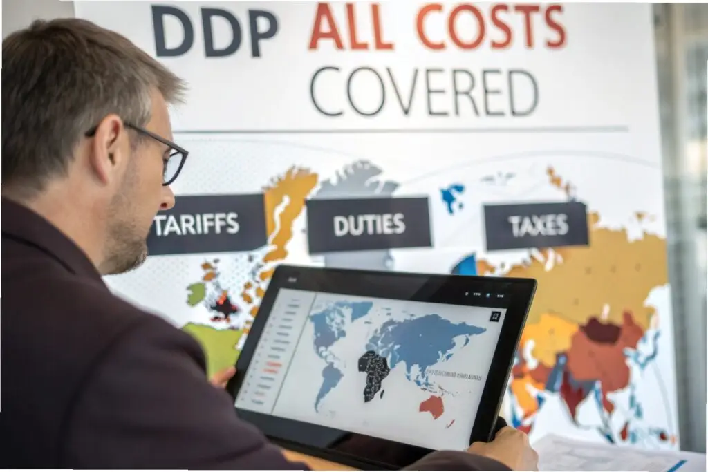 Business owner analyzing global shipping costs