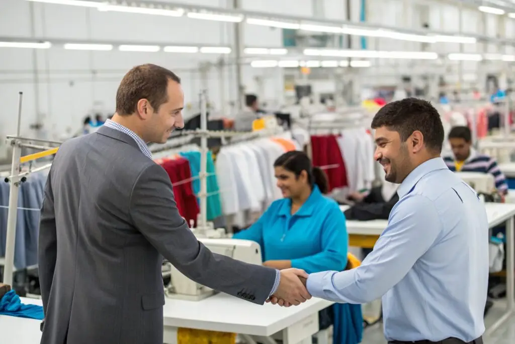 Business agreement in a clothing manufacturing factory