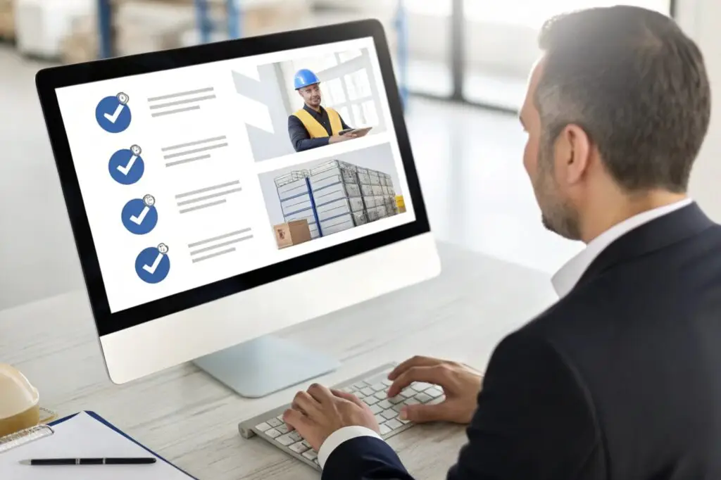 Business professional managing supply chain and logistics online