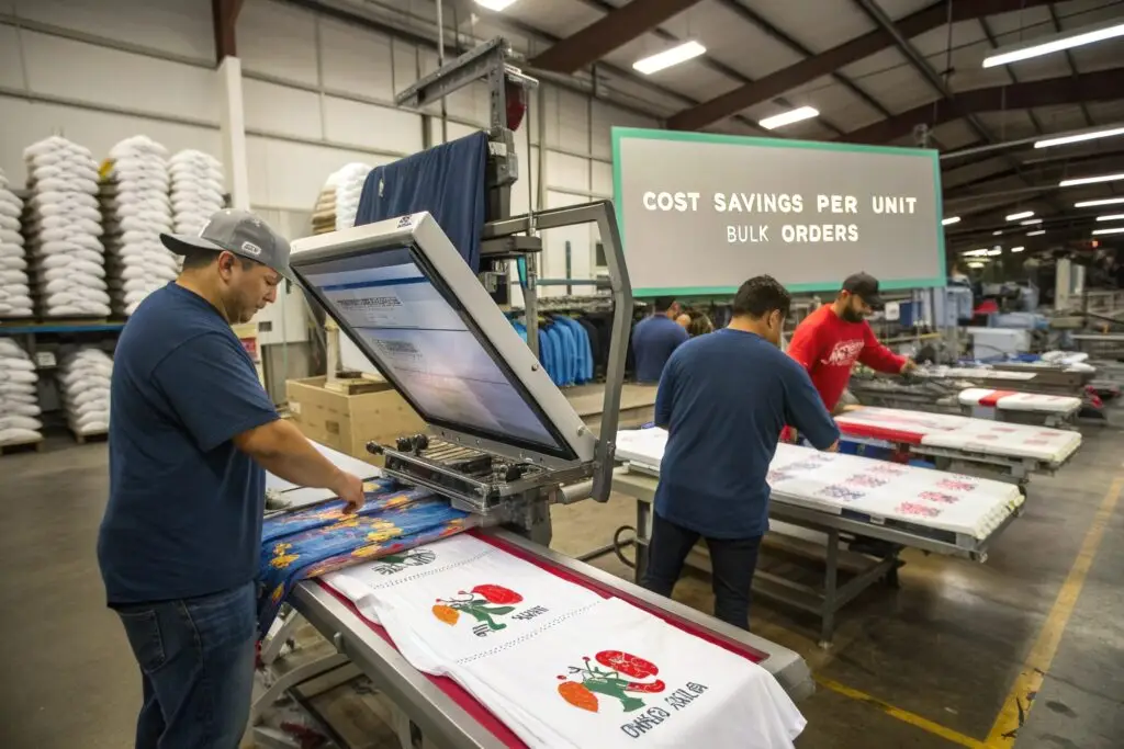 Screen printing workshop with bulk t-shirt production